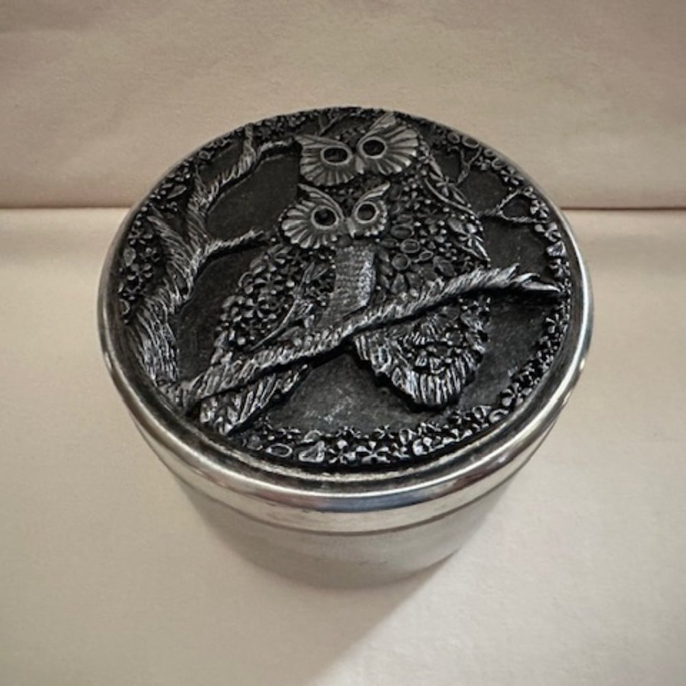 Pewter Tin Owl Top Container